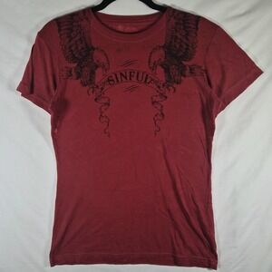 2000s Y2K Sinful Eagle Wings Graphic T Shirt Red Tattoo Grunge Men's Large USA